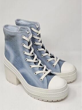 Converse Chuck 70 DeLuxe Heel Navy/Egret Distressed Denim Platform Sneaker (5)